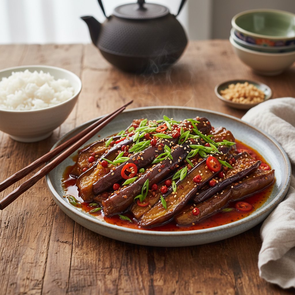 Sichuan Peppercorn Braised Eggplant with Fiery Garlic Sauce