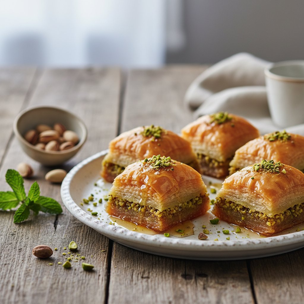 Silky Almond and Honey Baklava with Pistachios