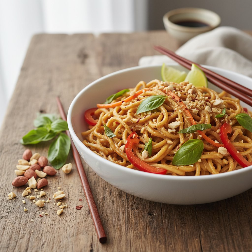Simple Thai Basil Peanut Noodles