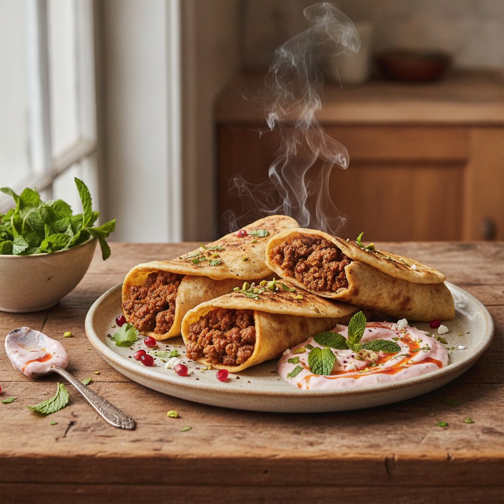 Sizzling Moroccan Lamb Merguez Wraps with Harissa Mint Yogurt