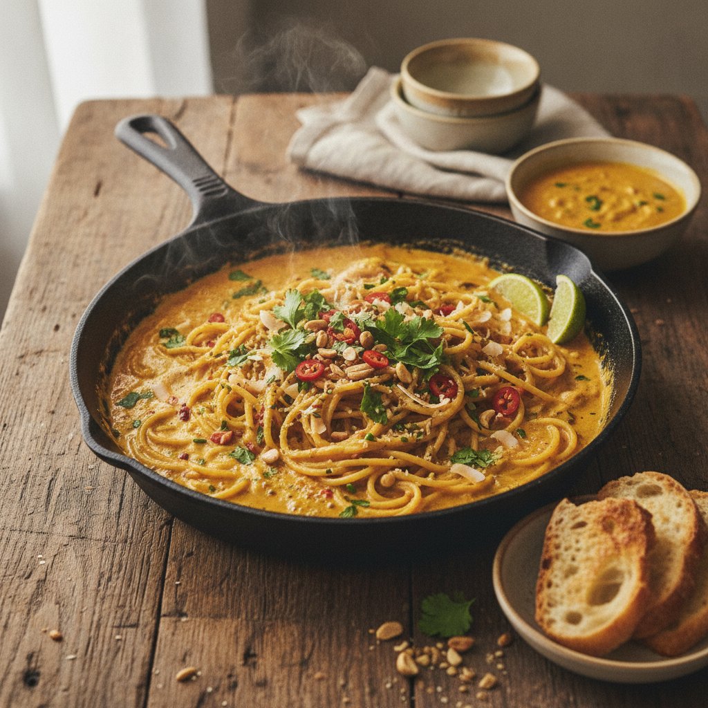 Sizzling Spaghetti in Zesty Coconut Curry Sauce