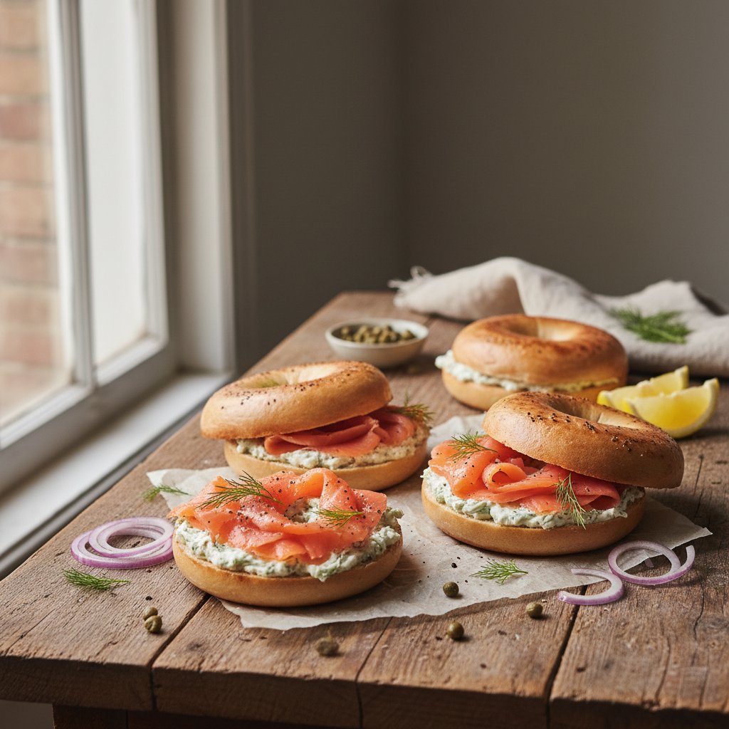 Smoked Salmon and Dill Cream Cheese Bagels