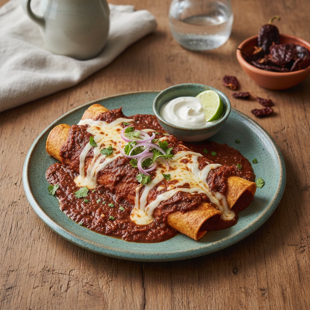 Smoky Ancho Chile Enchiladas with Oaxacan Cheese