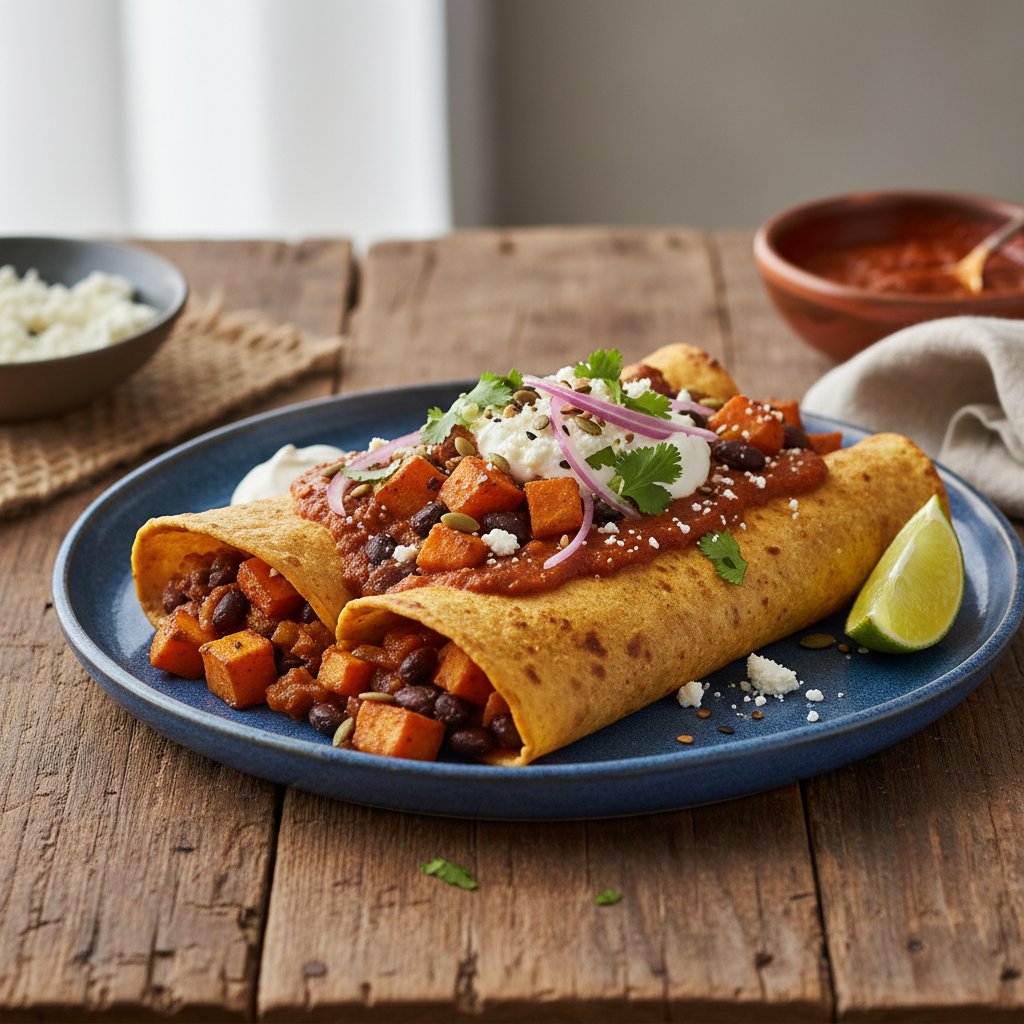 Smoky Chipotle Black Bean and Sweet Potato Enchiladas