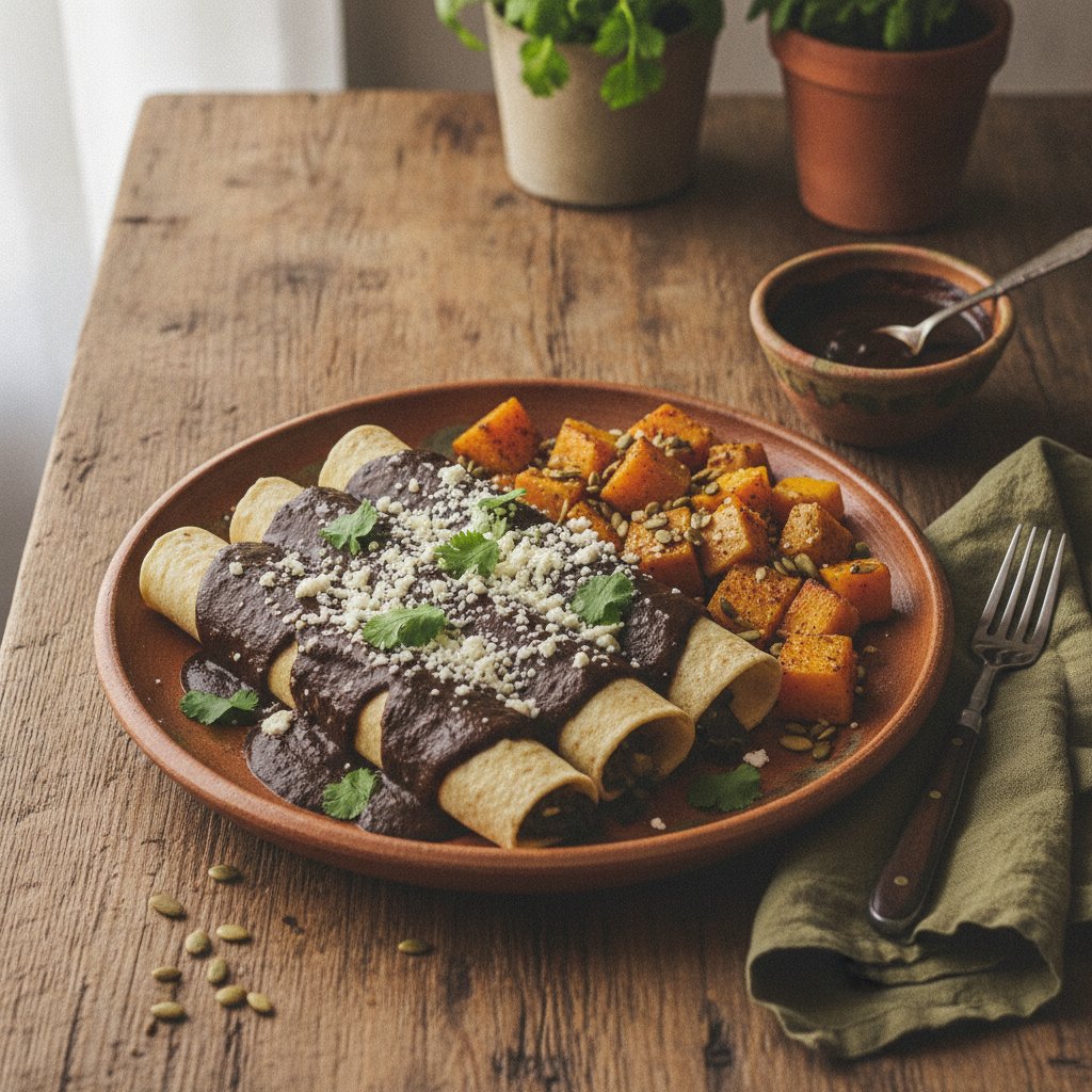 Smoky Oaxacan Mole Poblano Enchiladas with Roasted Squash