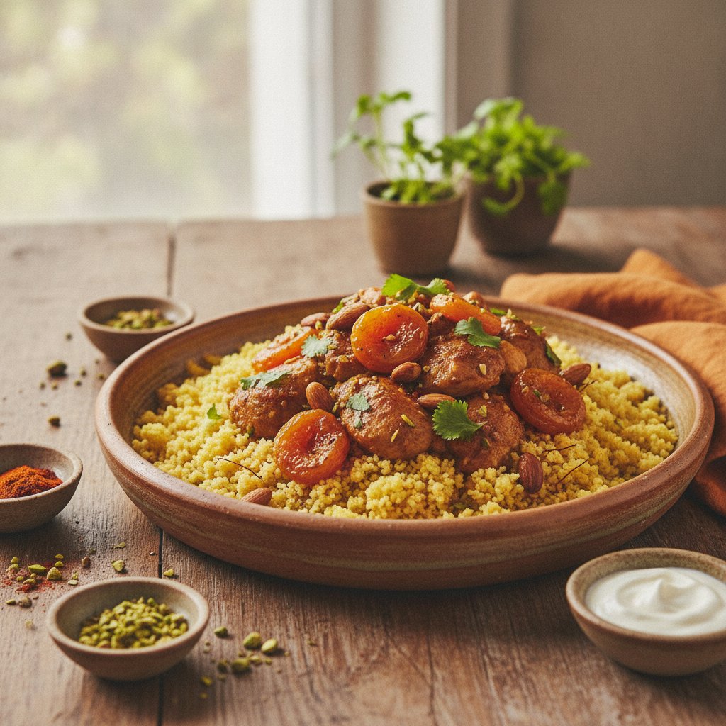 Spiced Apricot and Almond Tagine with Saffron Couscous