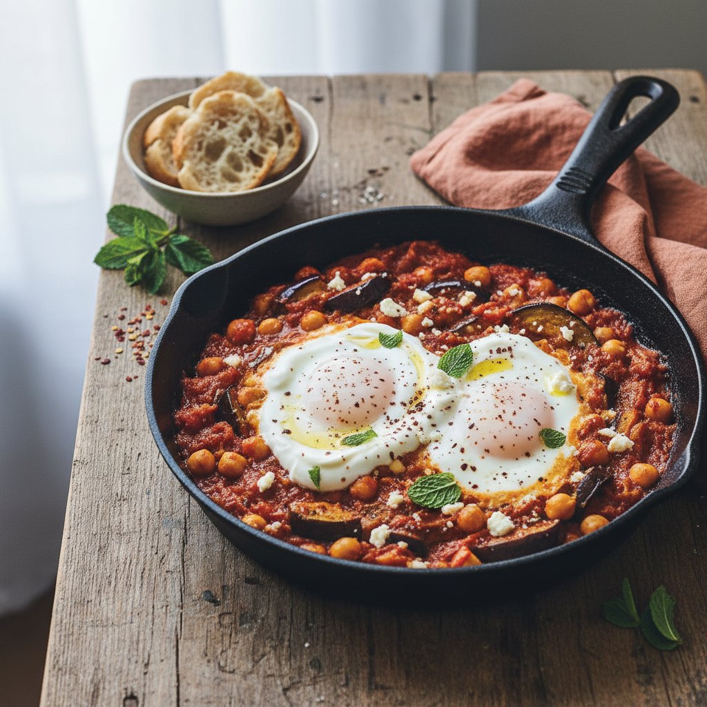 Spiced Eggplant and Chickpea Shakshuka with Sumac Yogurt