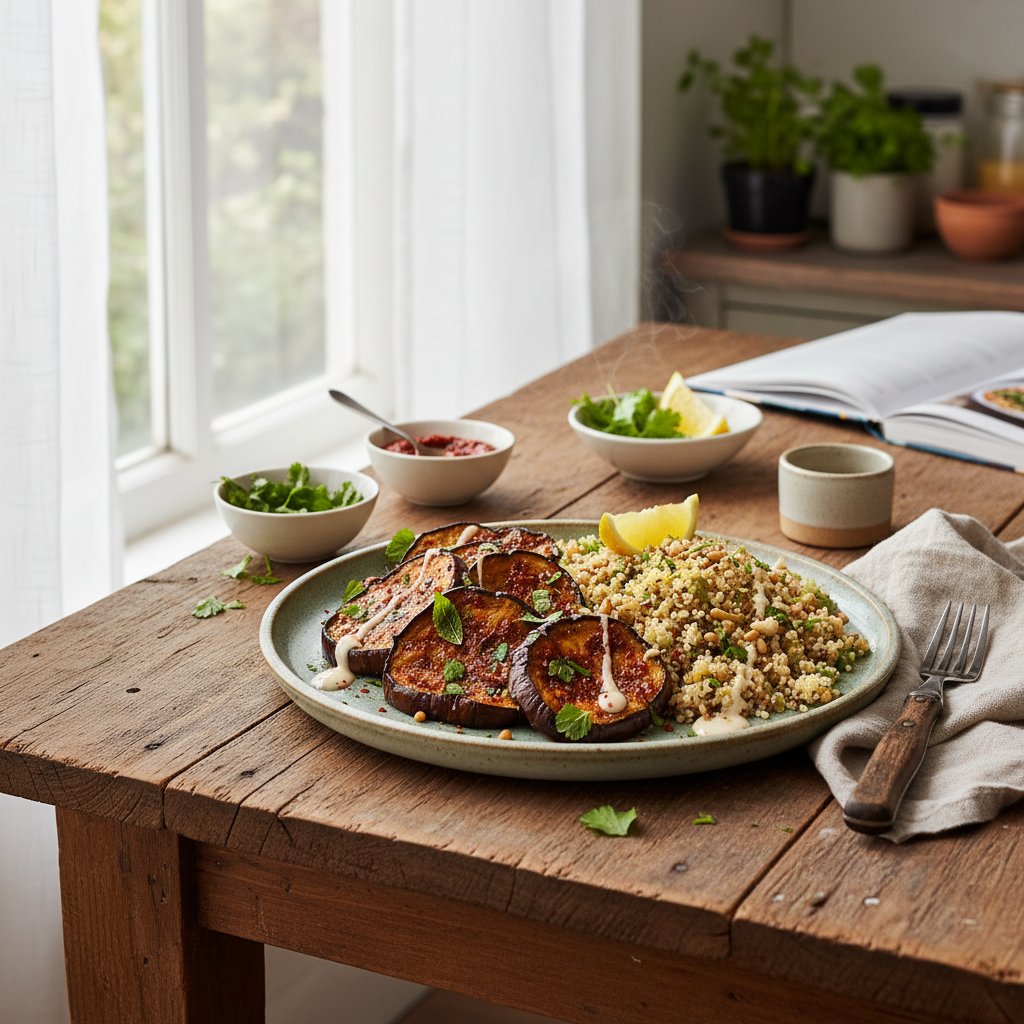 Spiced Harissa Eggplant with Lemon-Herb Quinoa