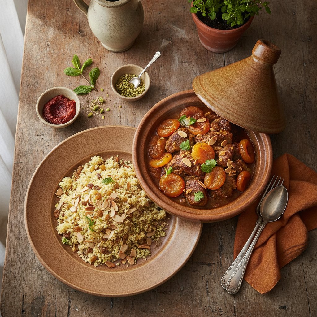 Spiced Lamb and Apricot Tagine with Almond Couscous
