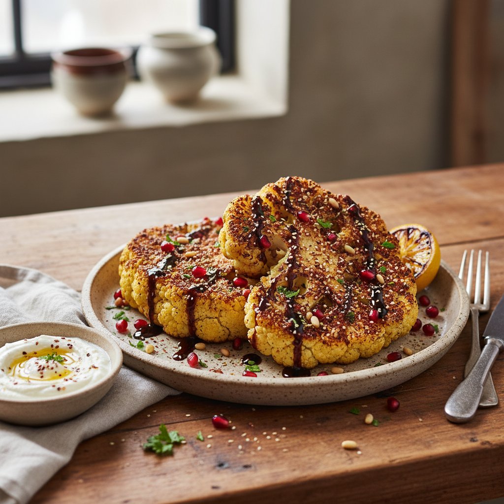 Spiced Roasted Cauliflower Steaks with Za'atar and Pomegranate Molasses
