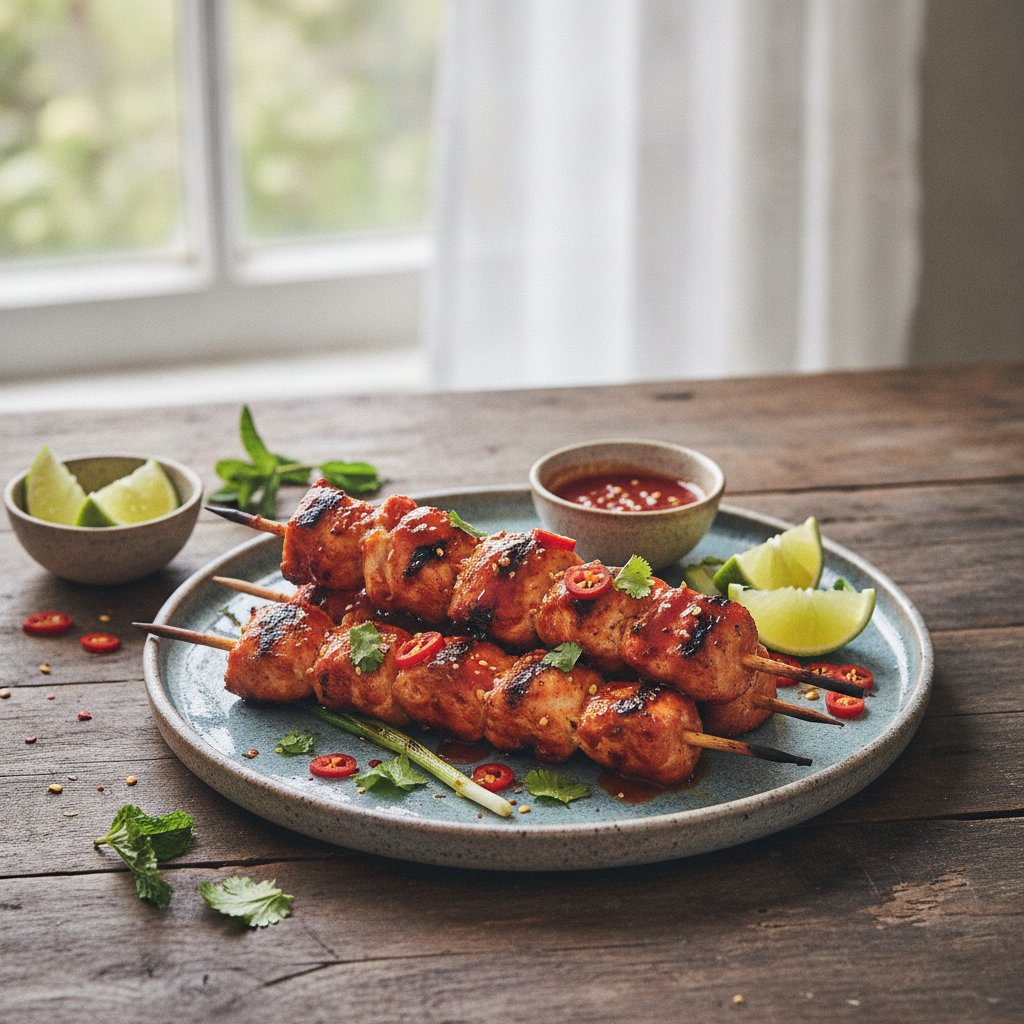 Spicy Bangkok BBQ Skewers with Lime-Sriracha Glaze