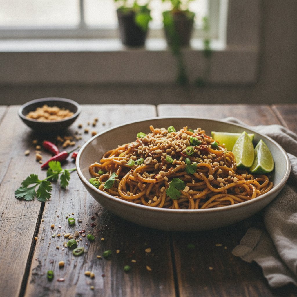 Spicy Bangkok Street Noodles with Lime and Peanut Glaze