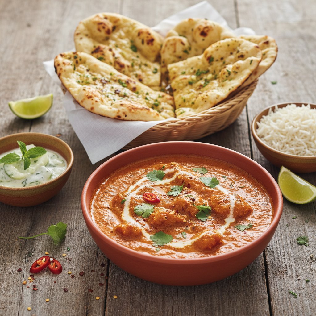 Spicy Indian Butter Chicken with Garlicky Naan