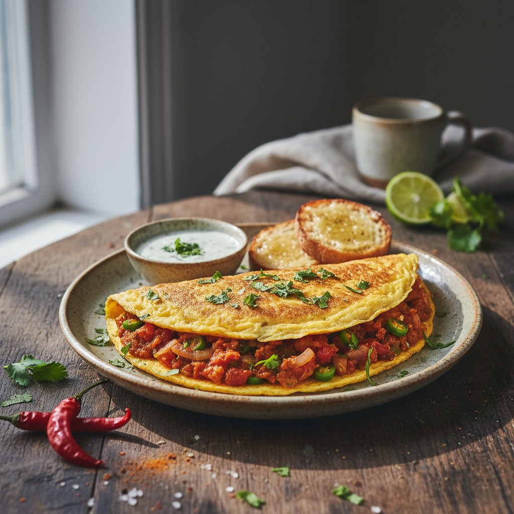 Spicy Indian Masala Omelette with Fresh Coriander