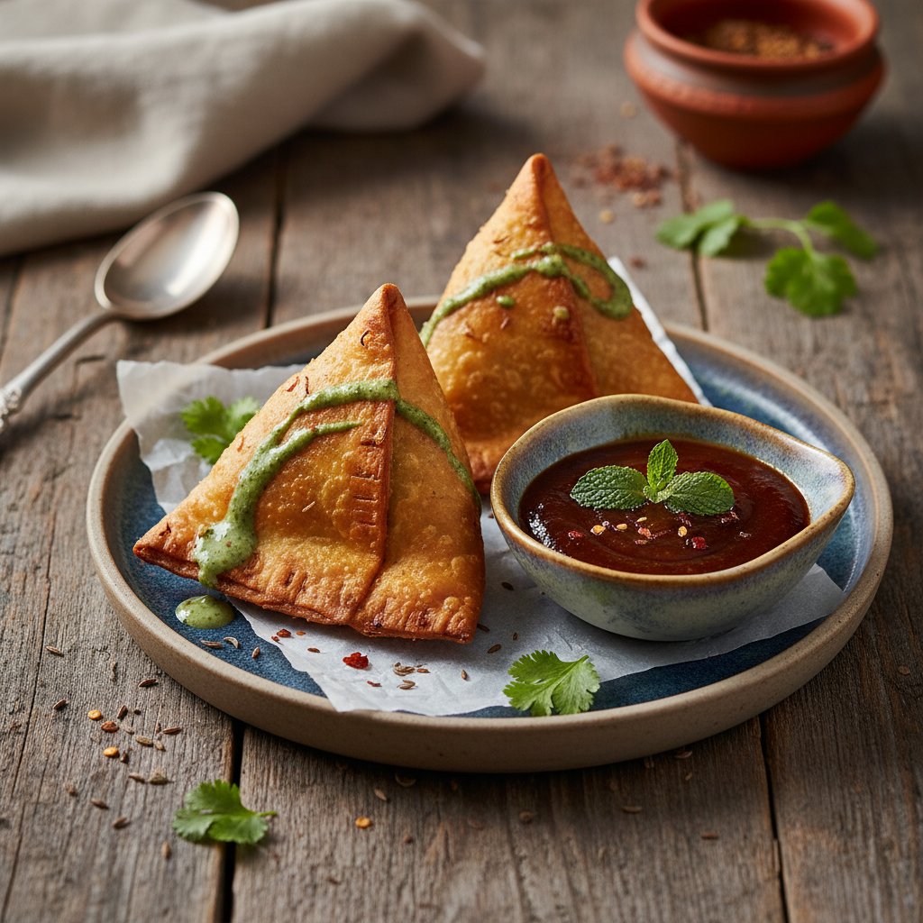 Spicy Indian Potato Samosas with Tamarind Chutney