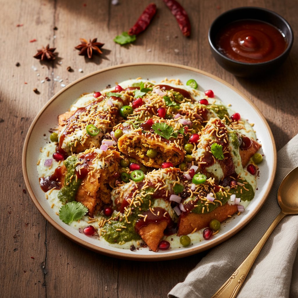 Spicy Indian Samosa Chaat with Tamarind