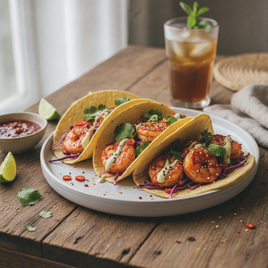 Spicy Indonesian Sambal Shrimp Tacos