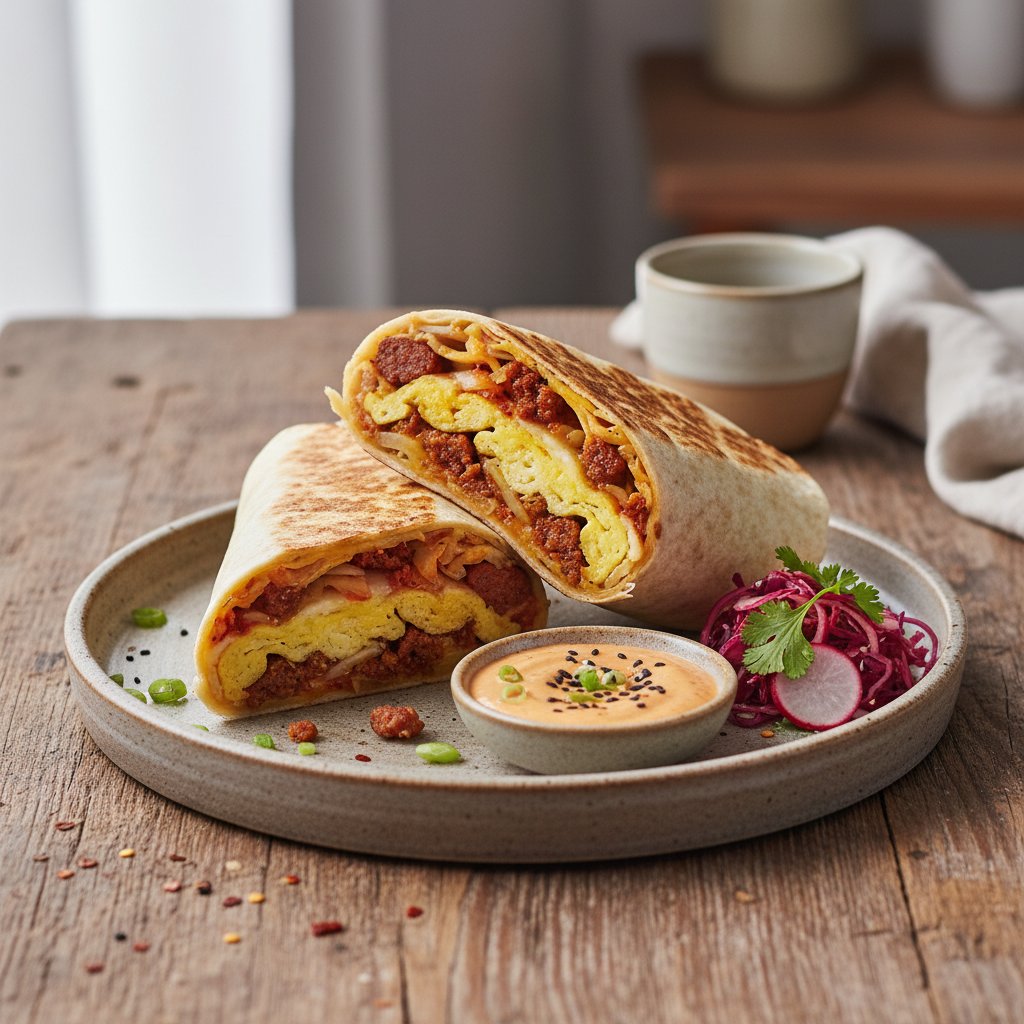Spicy Korean Kimchi Breakfast Burrito