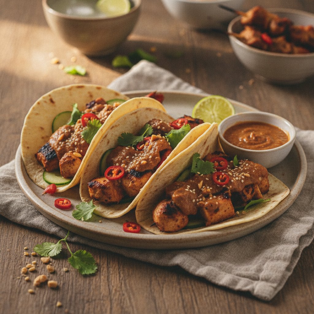 Spicy Malaysian Satay Tacos with Peanut Sauce