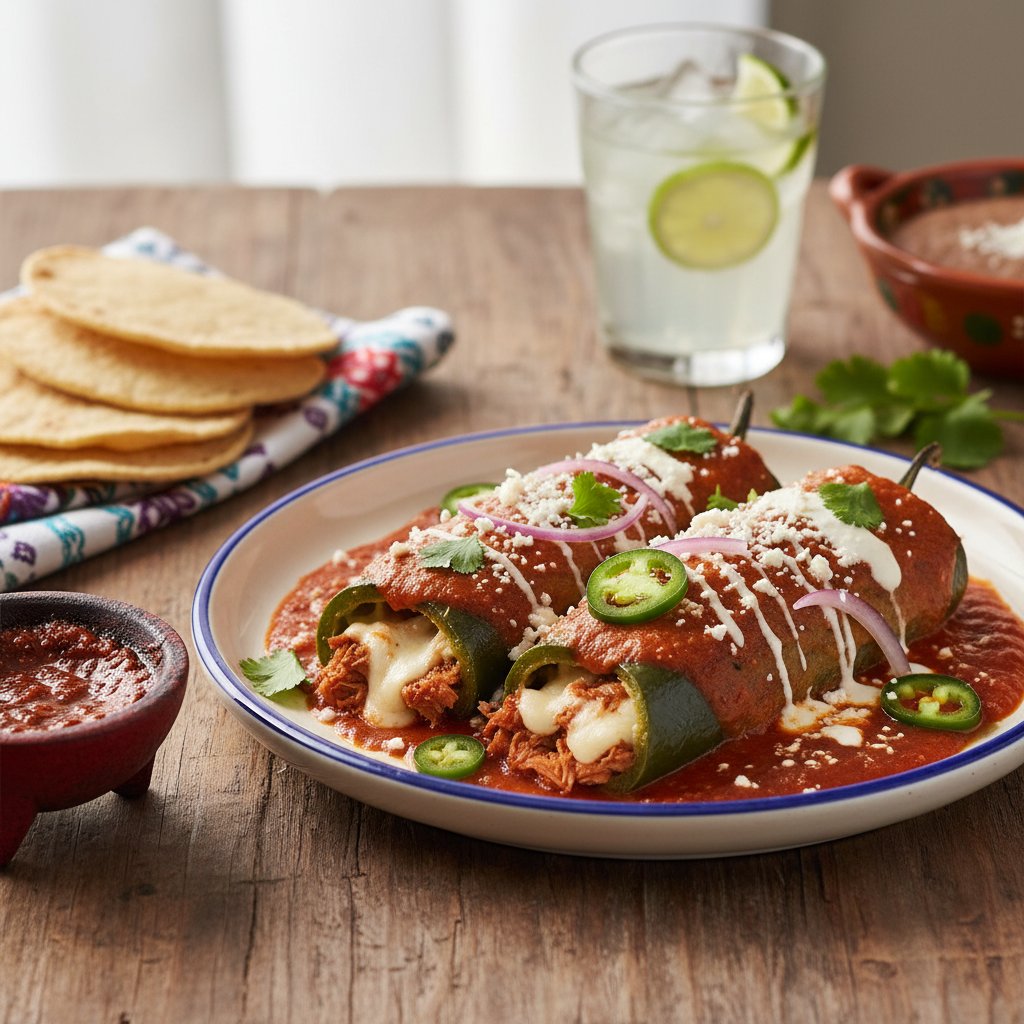 Spicy Mexican Chiles Rellenos with Tomato Sauce