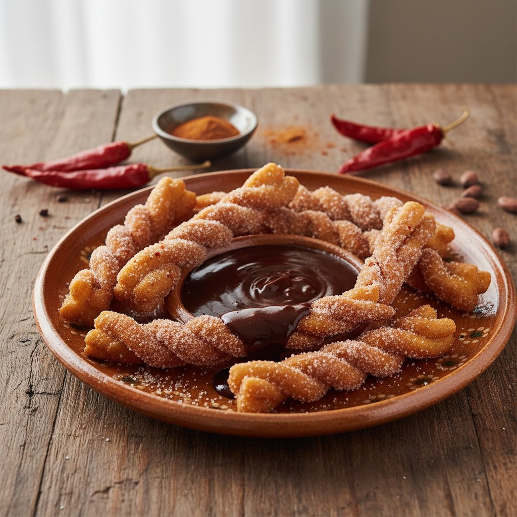 Spicy Mexican Chocolate Churros with Cinnamon Sugar