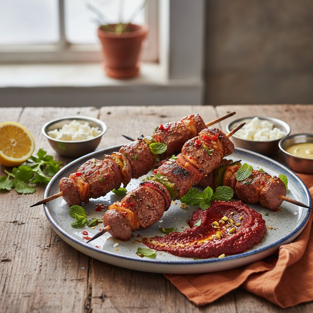 Spicy Moroccan Lamb Skewers with Zesty Harissa and Mint