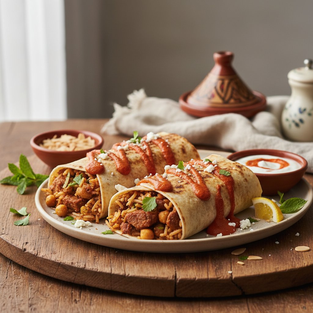 Spicy Moroccan-Spiced Lamb Burritos with Harissa Yogurt Drizzle