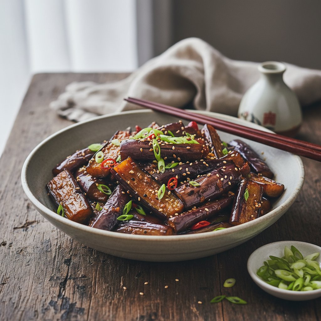 Spicy Sichuan Eggplant Stir-Fry with Scallions