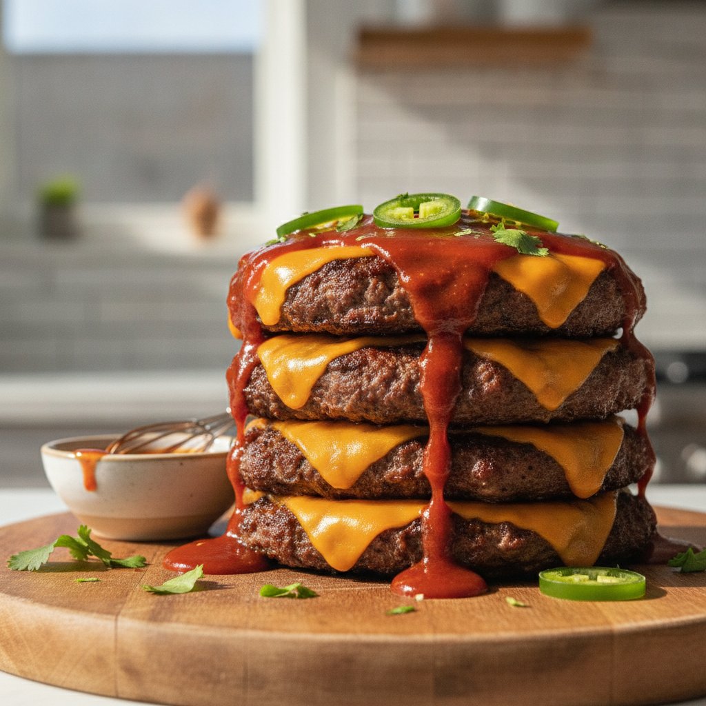 Spicy Sriracha Maple Smash Burgers