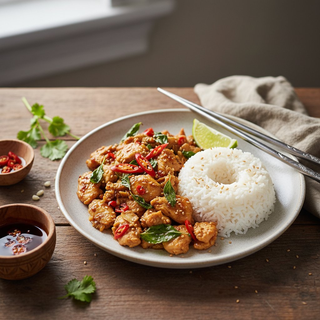 Spicy Thai Basil Chicken with Jasmine Rice