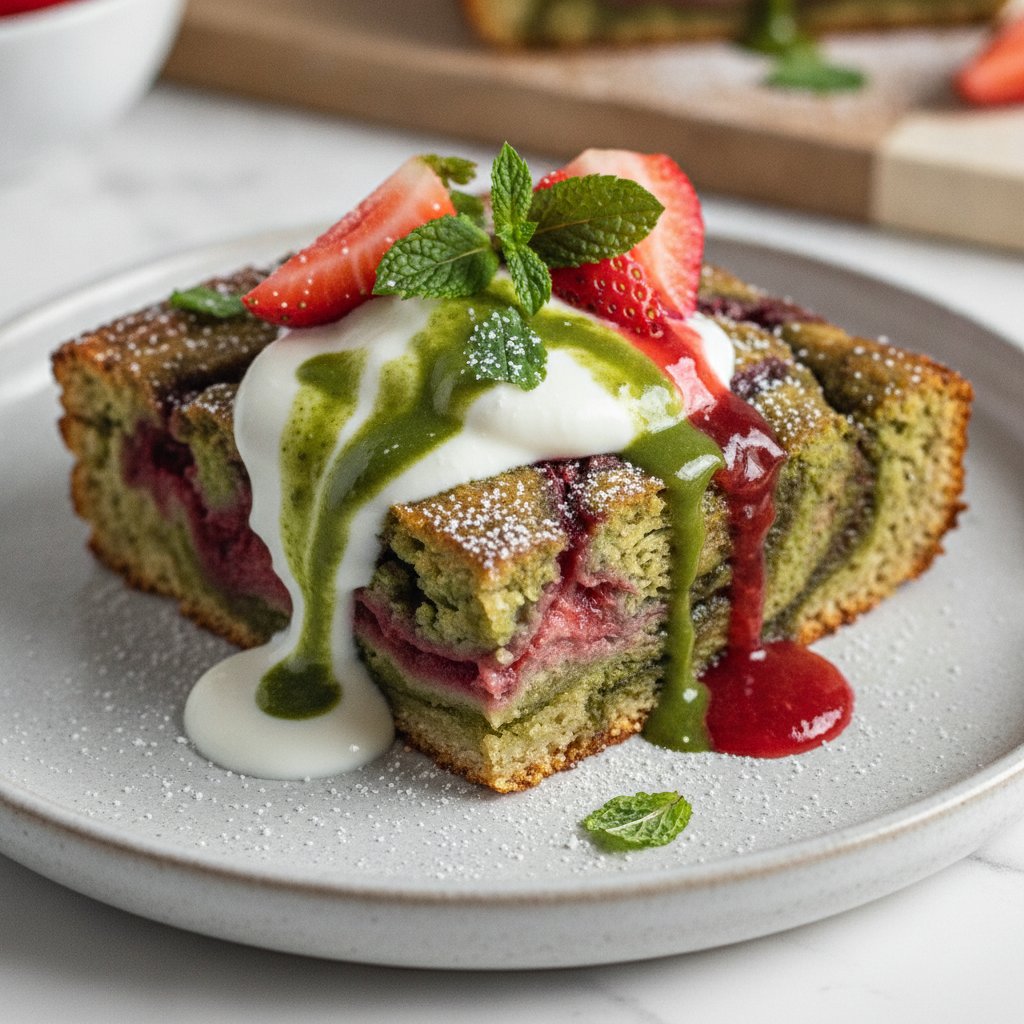 Strawberry Matcha Swirl Baked Oats