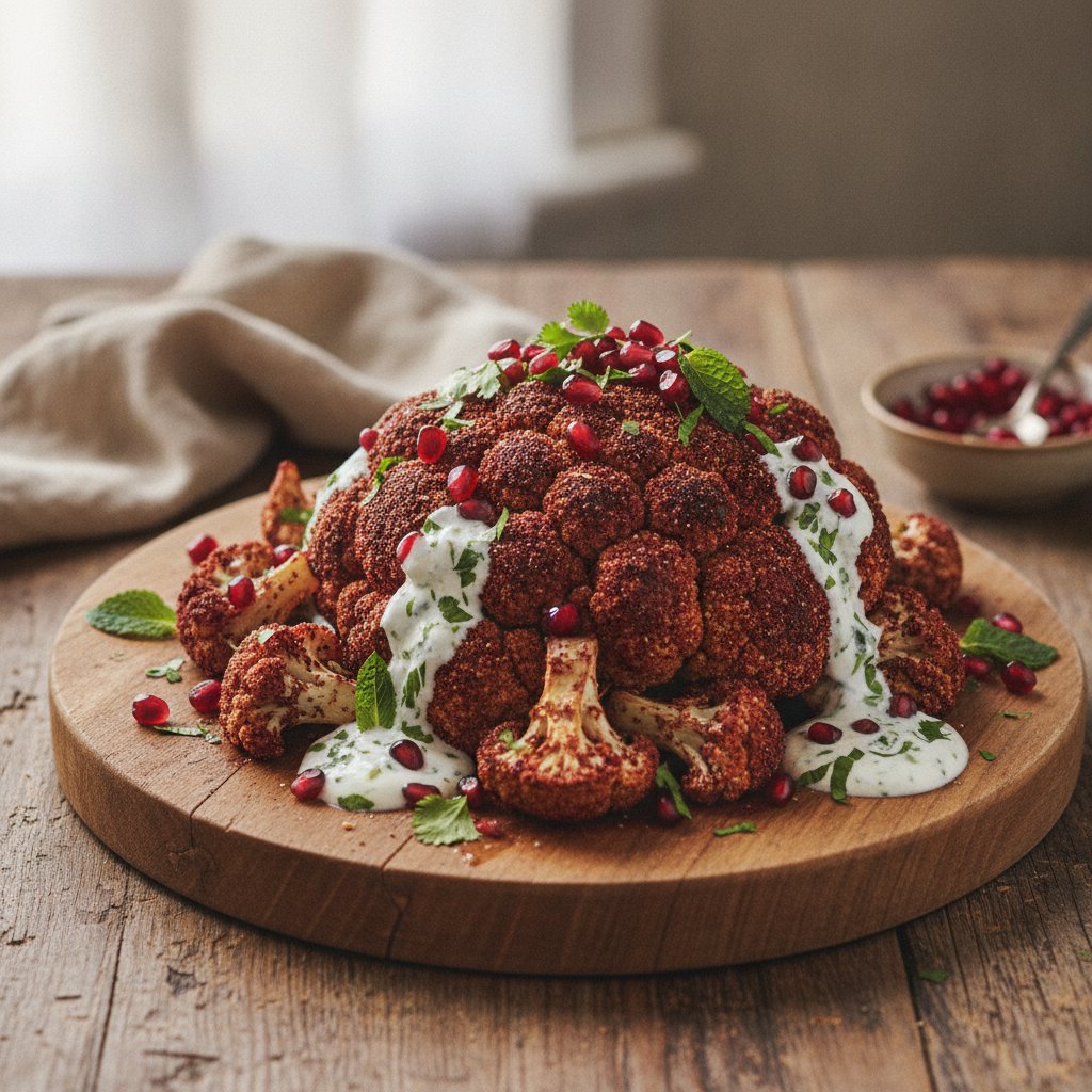 Sumac-Roasted Cauliflower with Pomegranate and Herb Yogurt
