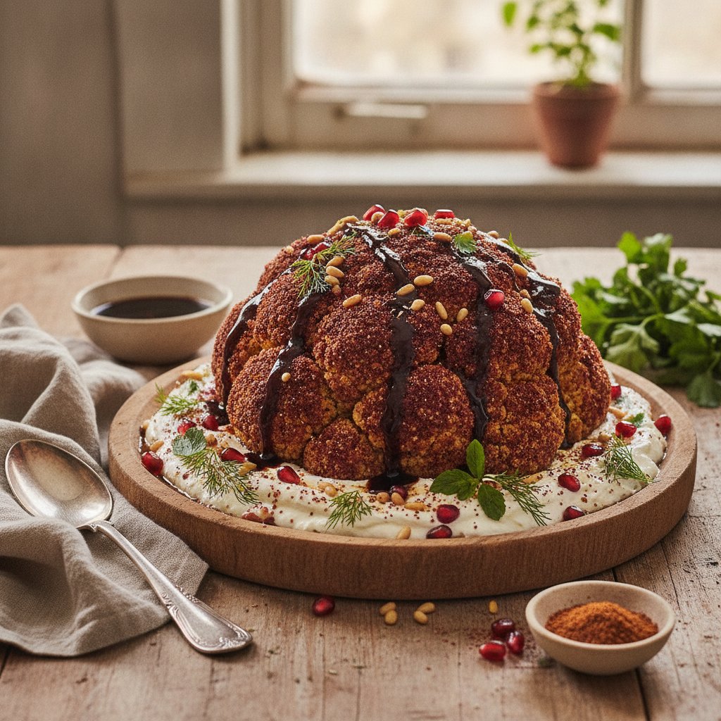 Sumac-Roasted Cauliflower with Pomegranate Molasses and Herbed Labneh