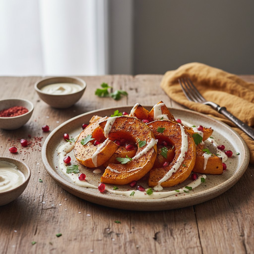 Sumac-Spiced Roasted Butternut Squash with Tahini and Pomegranate Seeds