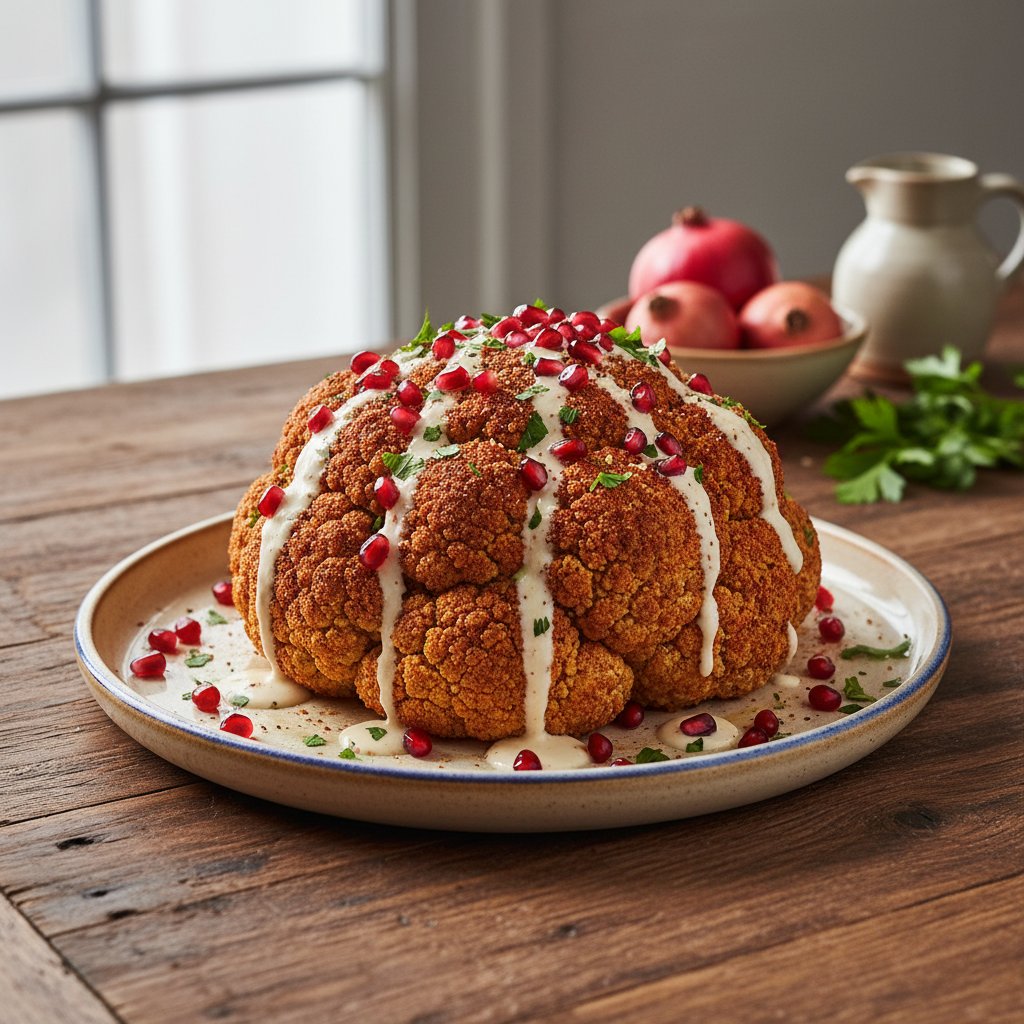 Sumac-Spiced Roasted Cauliflower with Pomegranate and Tahini Drizzle
