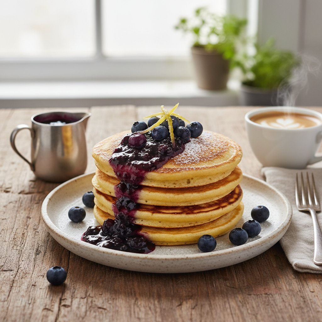 Sumptuous Italian Ricotta and Lemon Pancakes with Blueberry Compote
