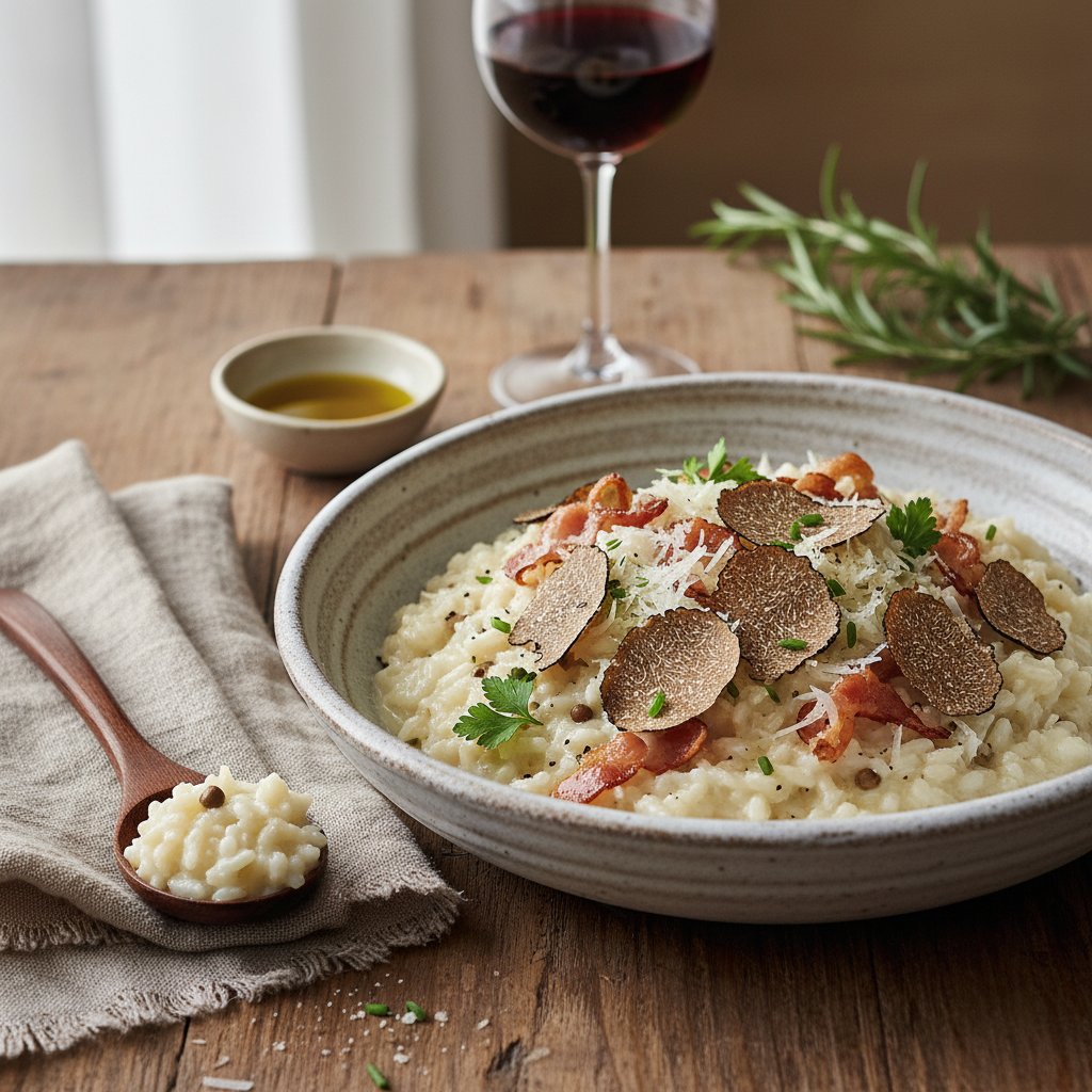 Sumptuous Italian Truffle Risotto with Crispy Pancetta