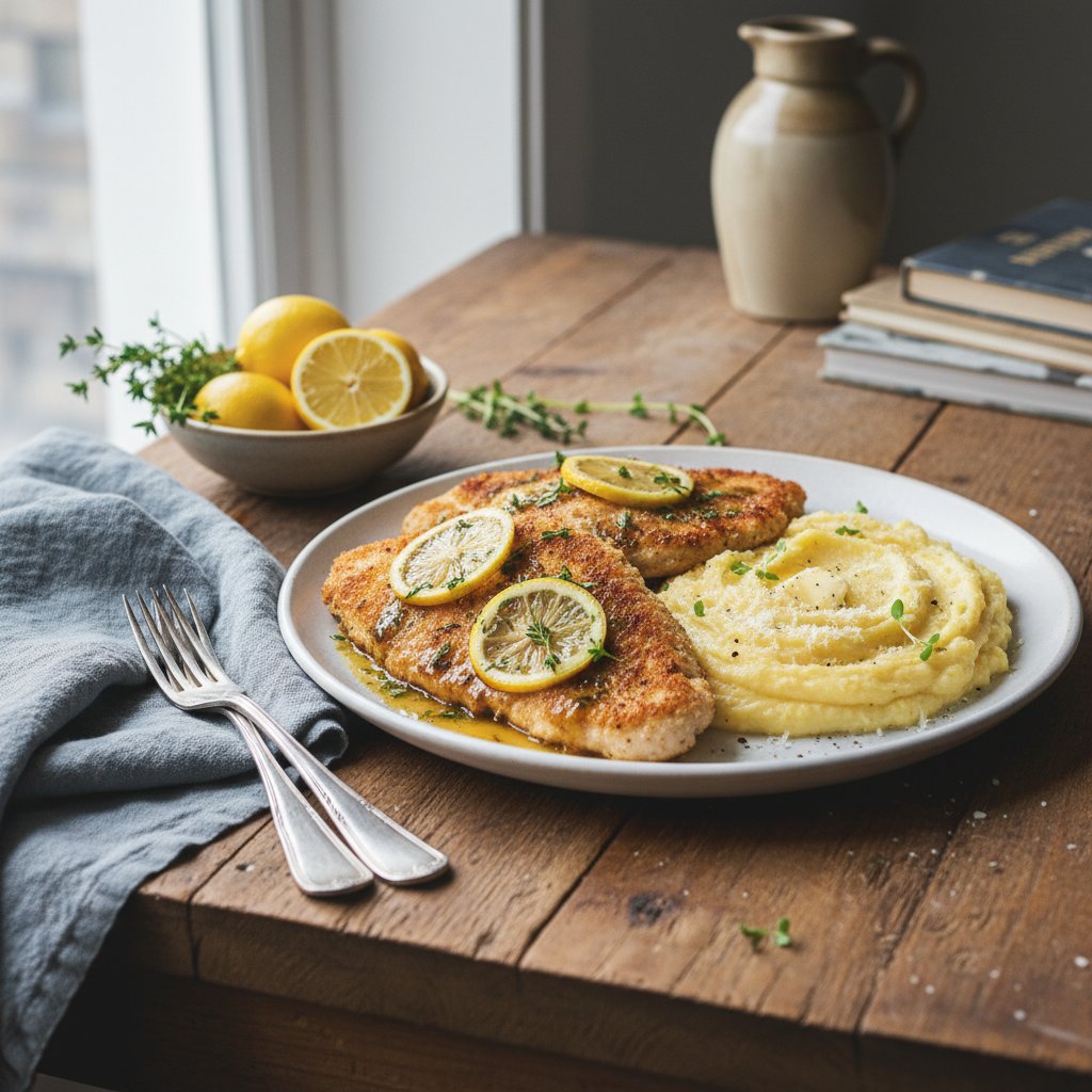 Sumptuous Lemon Herb Chicken Scaloppine with Parmesan Polenta