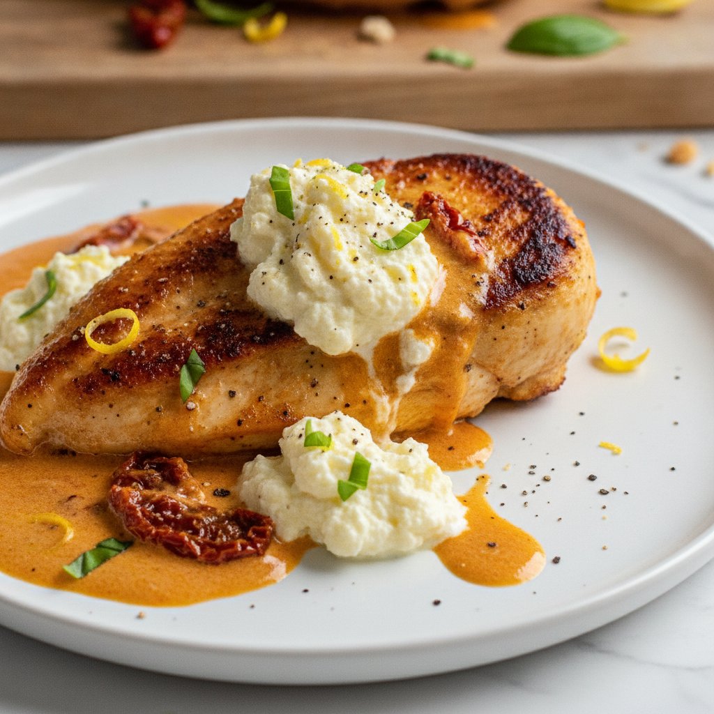 Sun-Dried Tomato Basil 'Marry Me' Chicken with Zesty Lemon Ricotta