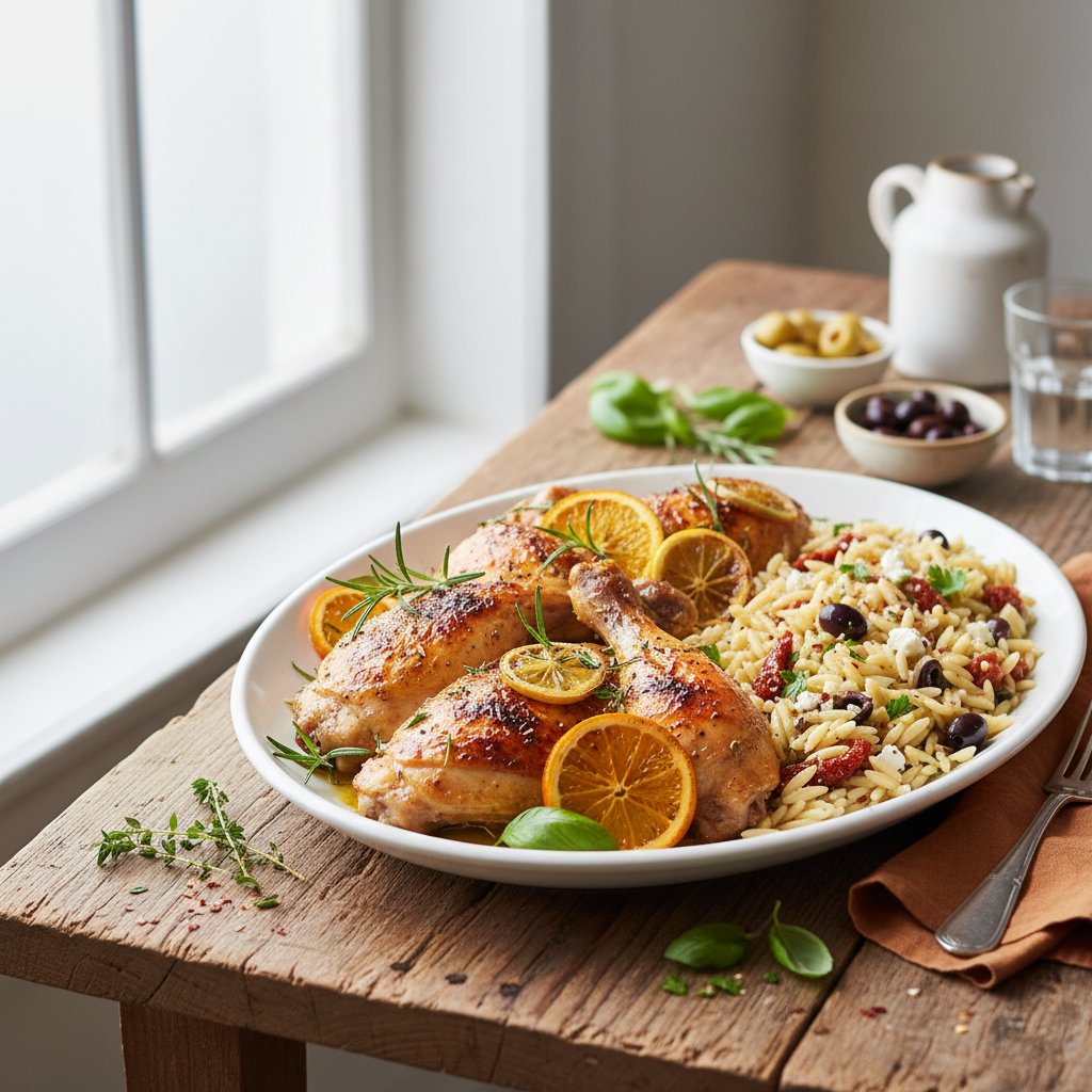 Sun-Kissed Citrus and Herb Infused Chicken with Mediterranean Orzo