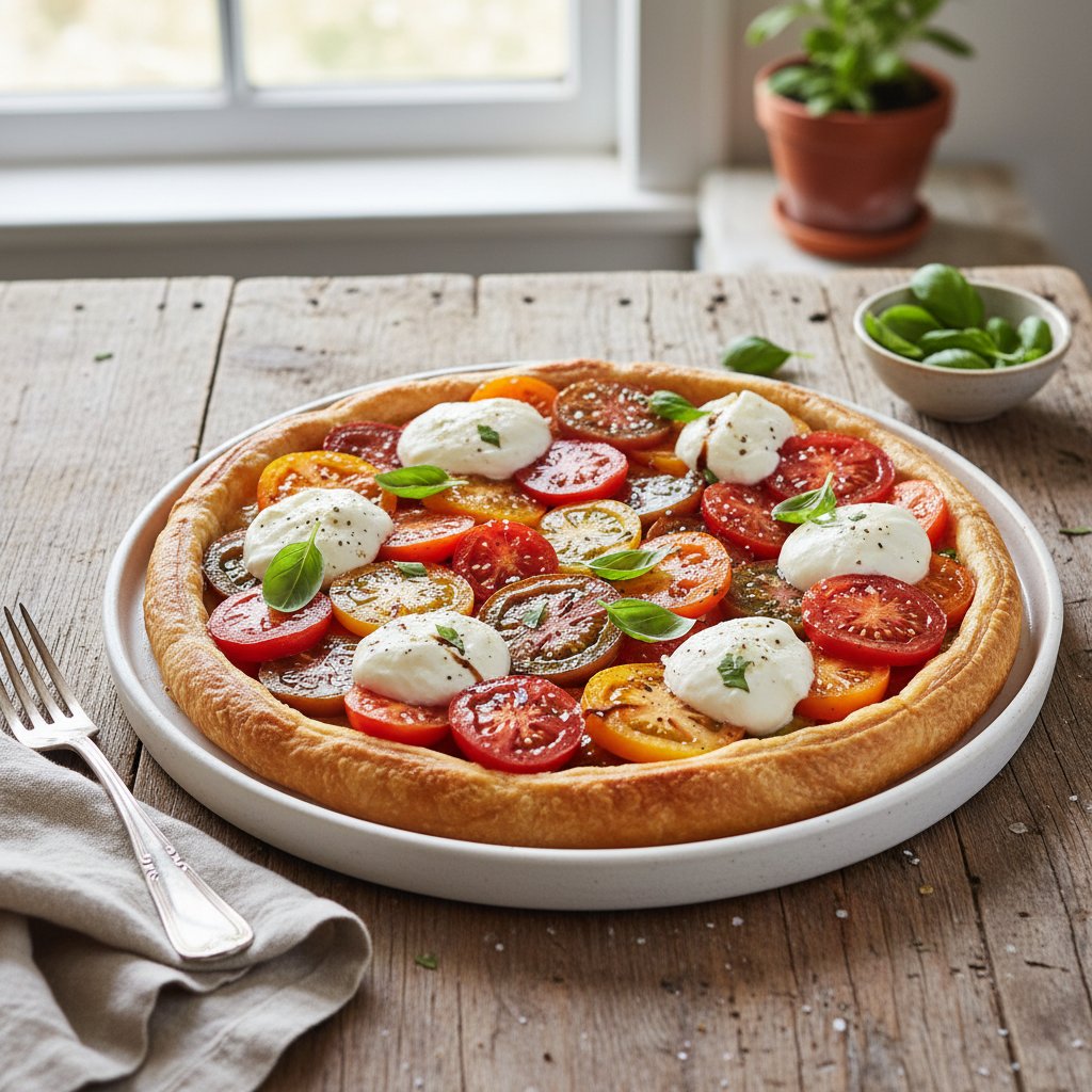 Sun-Kissed Heirloom Tomato Tart with Basil and Burrata