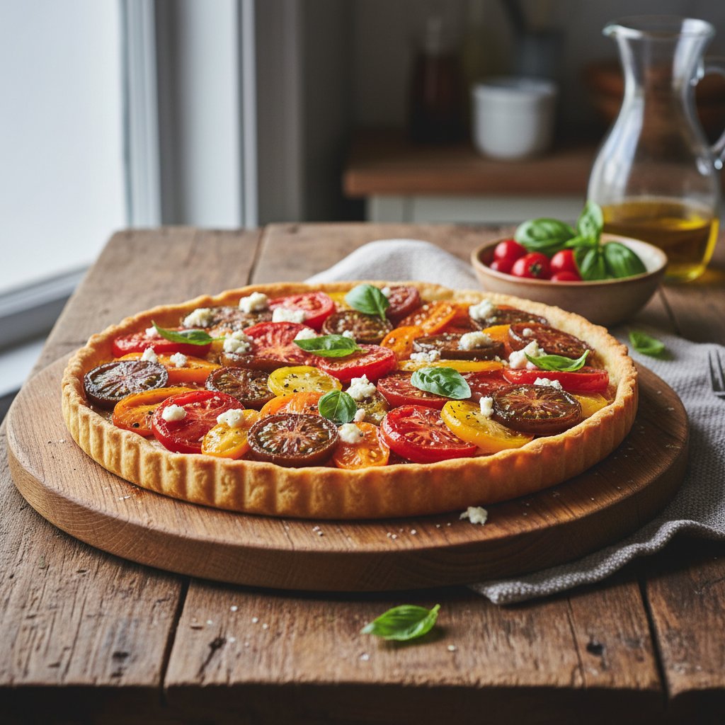 Sun-Kissed Heirloom Tomato Tart with Basil and Goat Cheese
