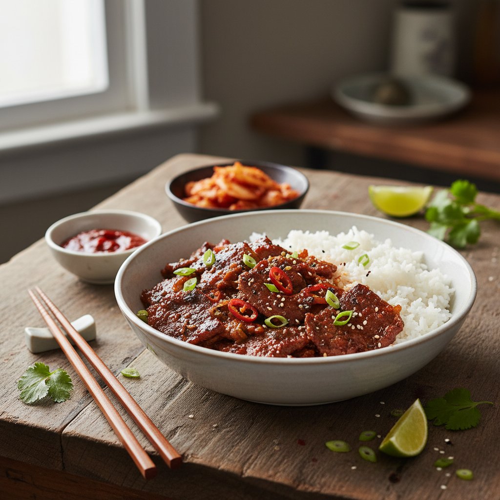 Sweet and Spicy Korean Bulgogi Beef with Rice