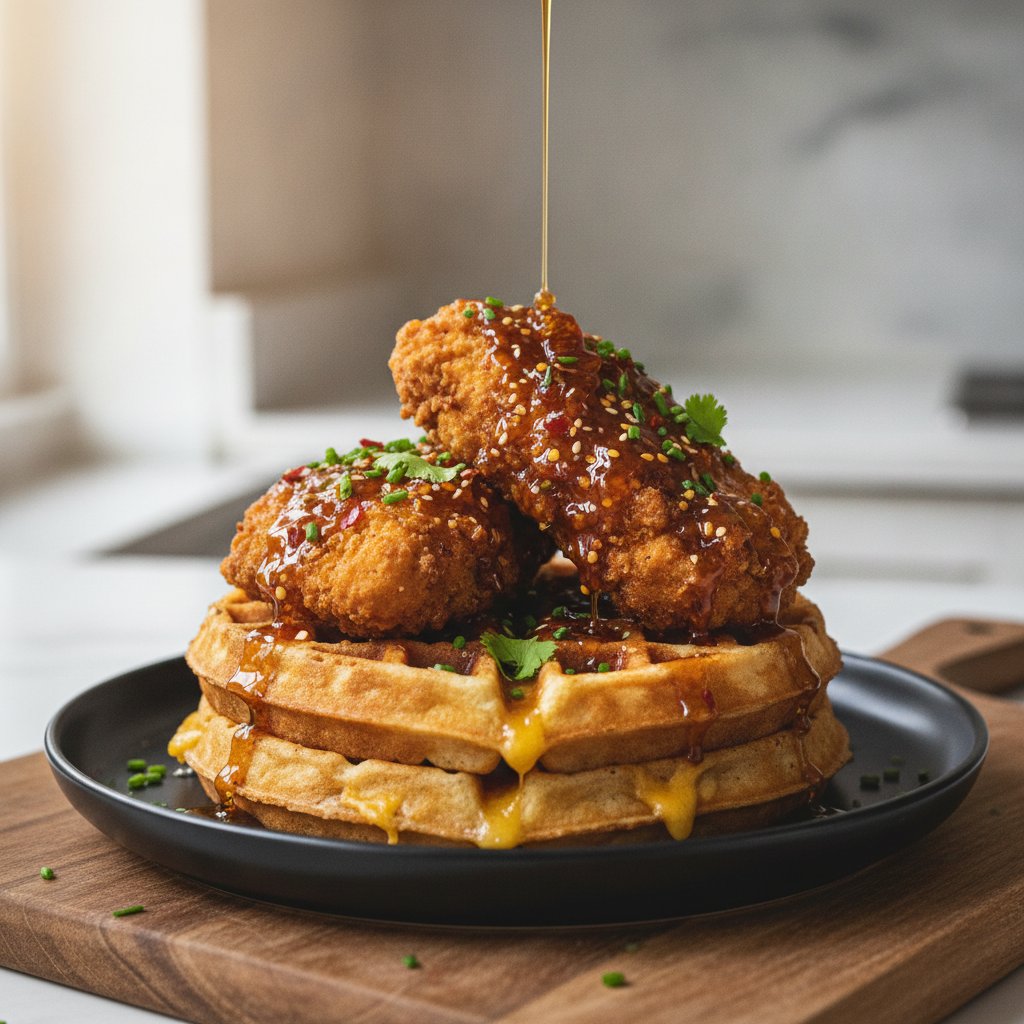 Sweet Heat Hot Honey Chicken and Waffles Delight