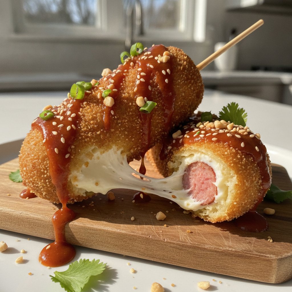 Sweet-Spicy Korean Cheesecake Corndogs