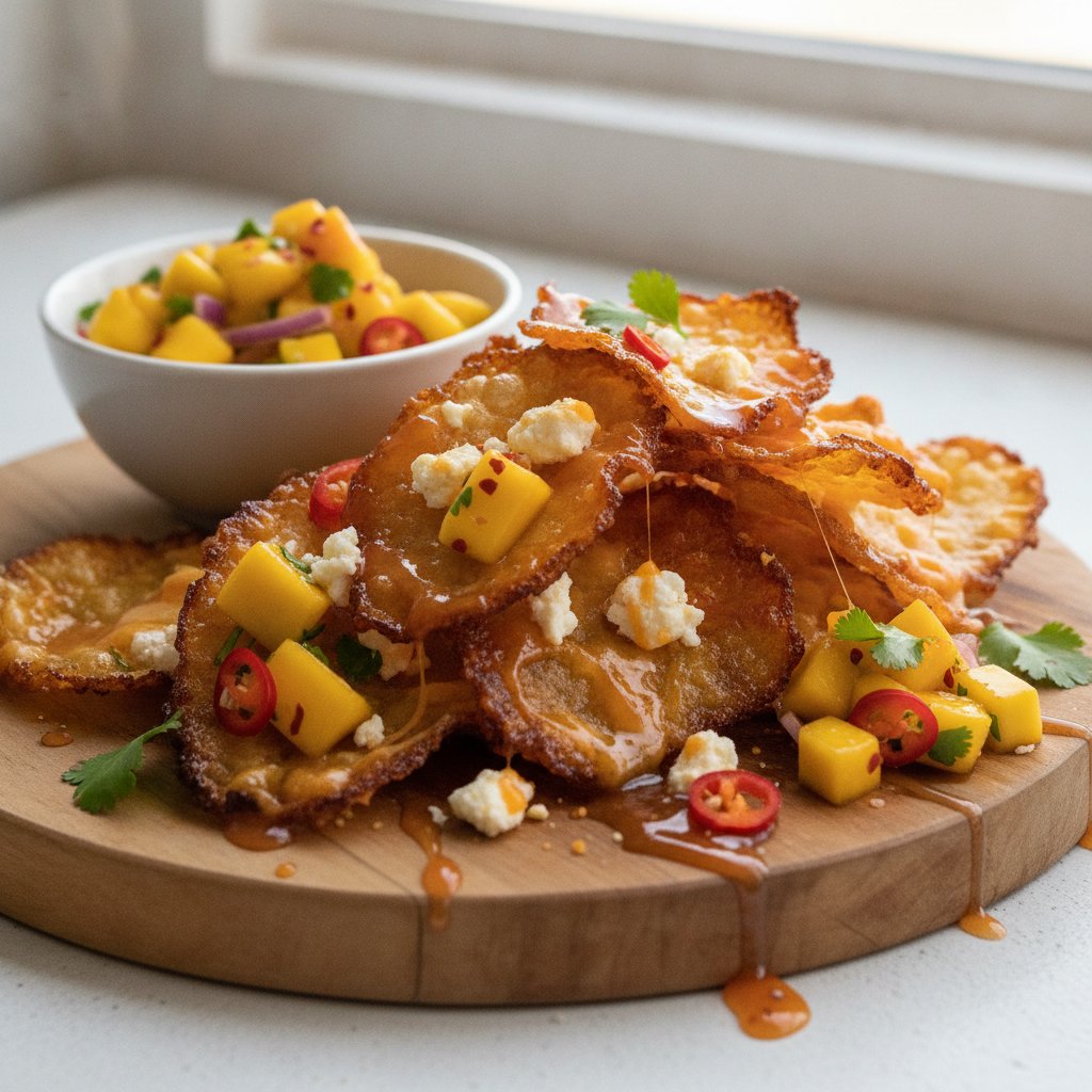 Sweet-Spicy Tropical Rice Paper Chips with Mango Salsa