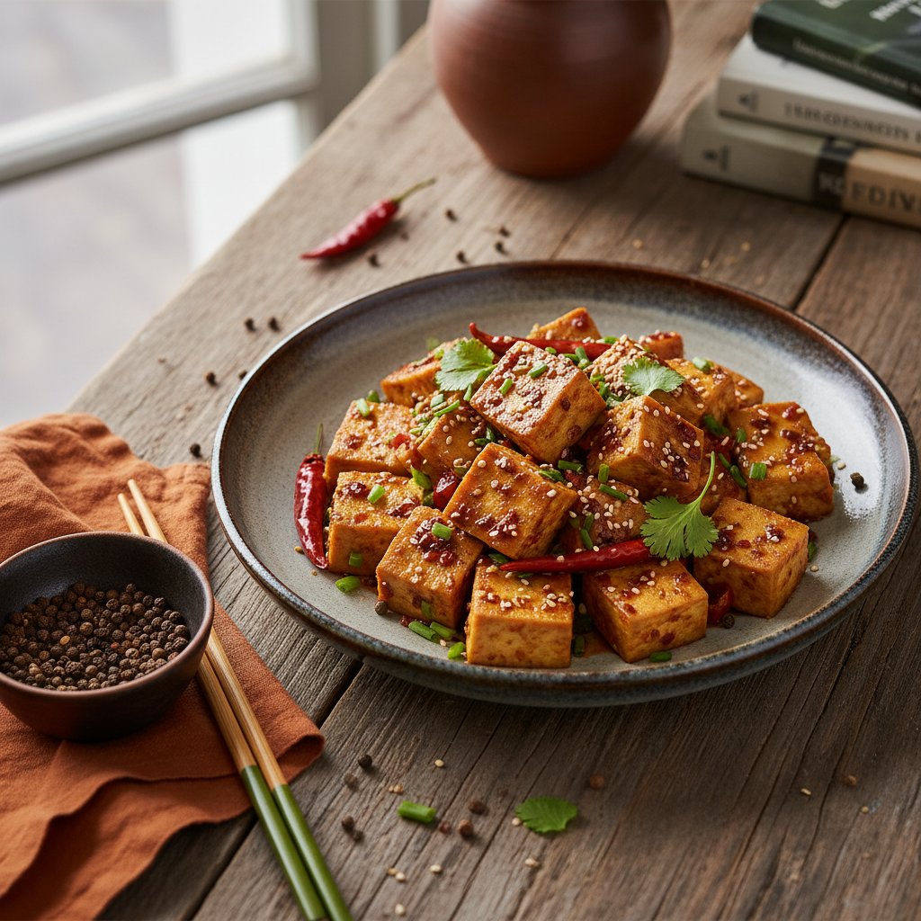 Szechuan Peppercorn Spicy Stir-Fried Tofu with Garlic Chives
