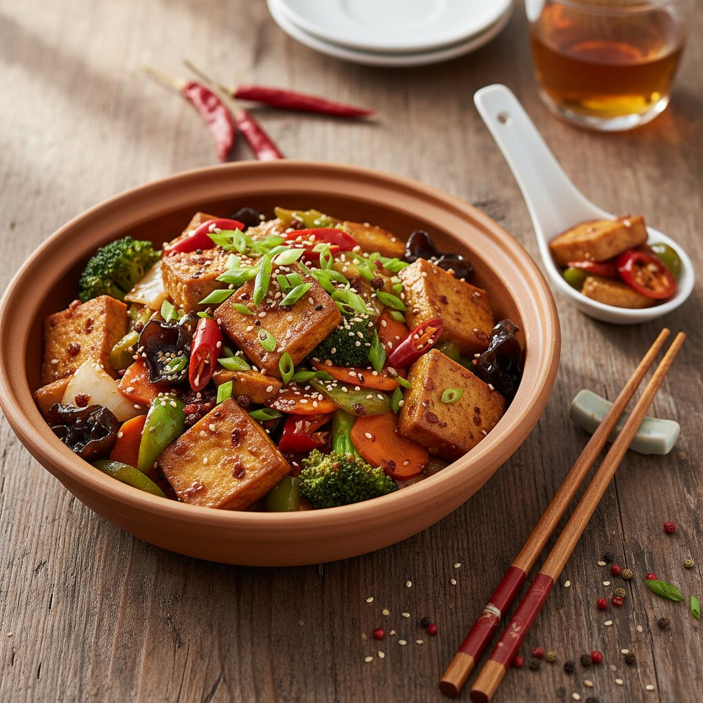 Szechuan Spicy Stir-Fried Tofu and Vegetables