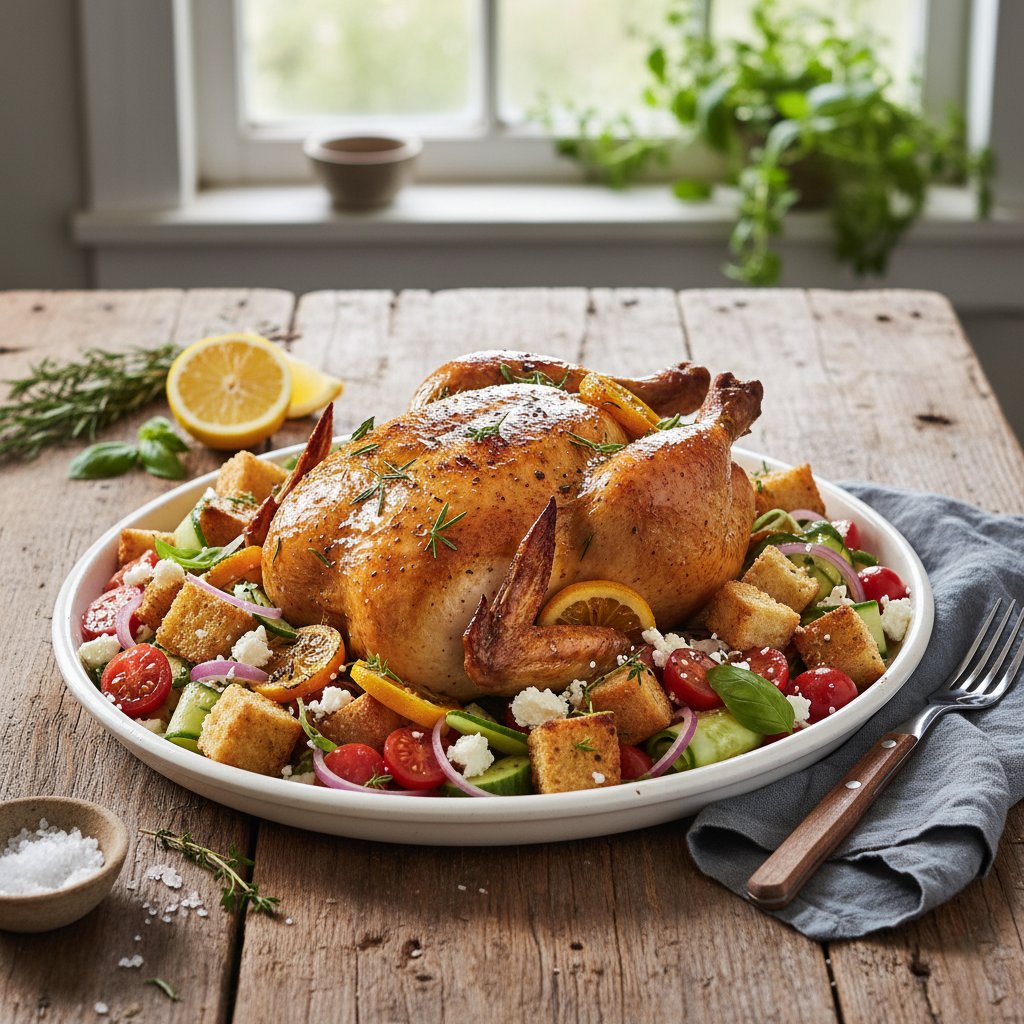 Tangy Citrus and Herb Roasted Chicken with Panzanella Salad