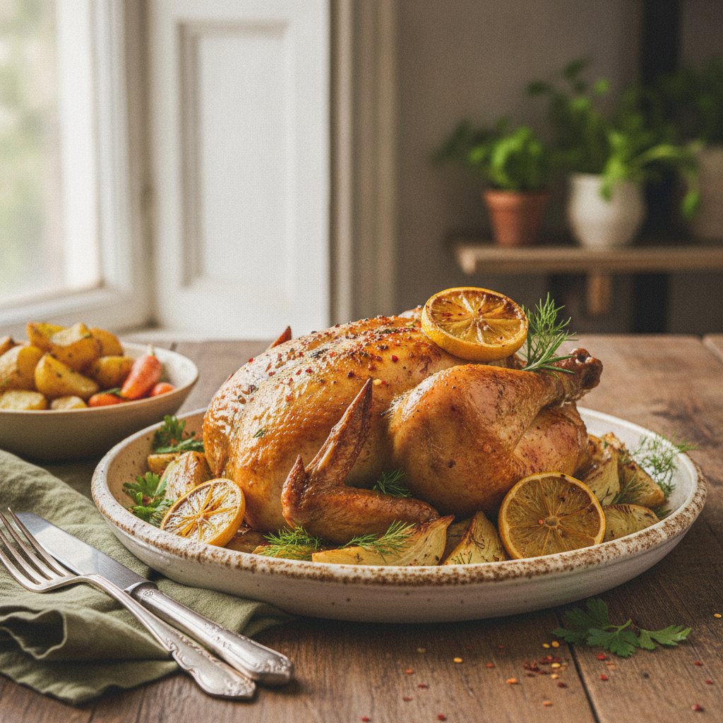 Tangy Herb-Marinated Chicken with Roasted Lemon and Fennel